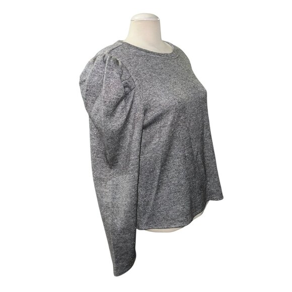 Les Serein Silver Puff Sleeve Sweater Womens Sz XXL Lightweight Rayon Blend Crew - Picture 10 of 11